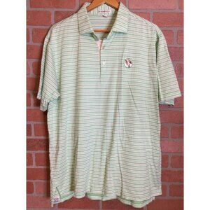 Peter Millar Men's Striped Golf Polo Shirt Summer Short Sleeve Green Size Large